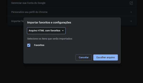 como importar favoritos do chrome